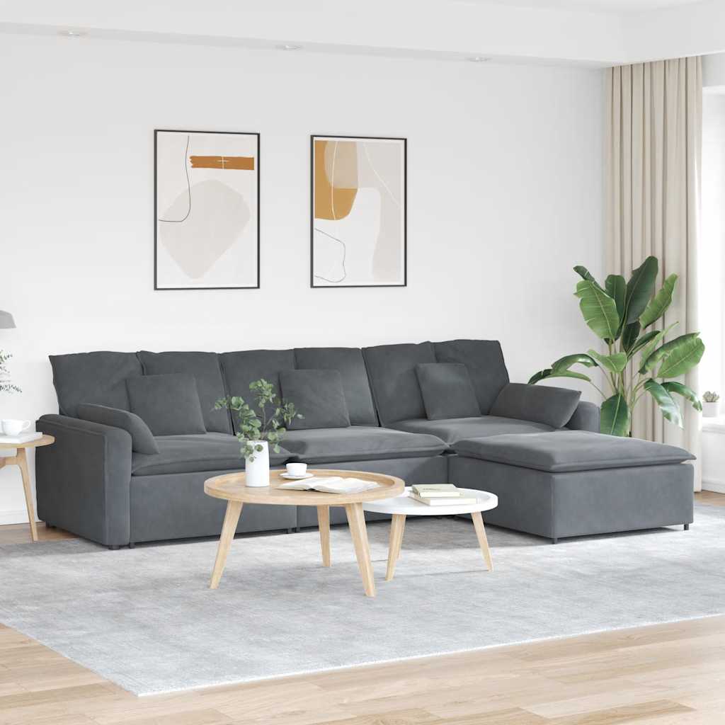 Modulaire bank met voetenbank en kussens donkergrijs – afbeelding 1