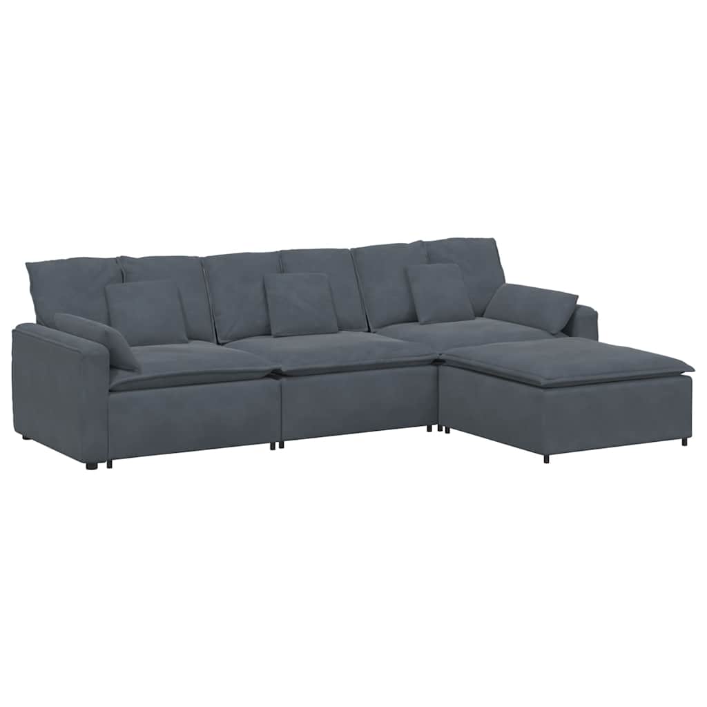 Modulaire bank met voetenbank en kussens donkergrijs – afbeelding 2