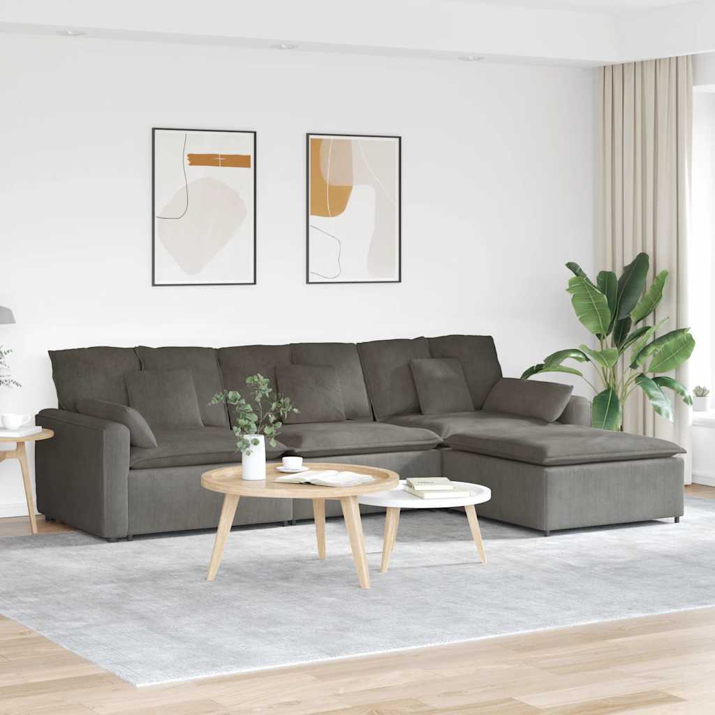 Modulaire bank met voetenbank en kussens lichtgrijs – afbeelding 1