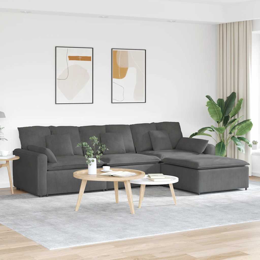 Modulaire bank met voetenbank en kussens donkergrijs – afbeelding 1