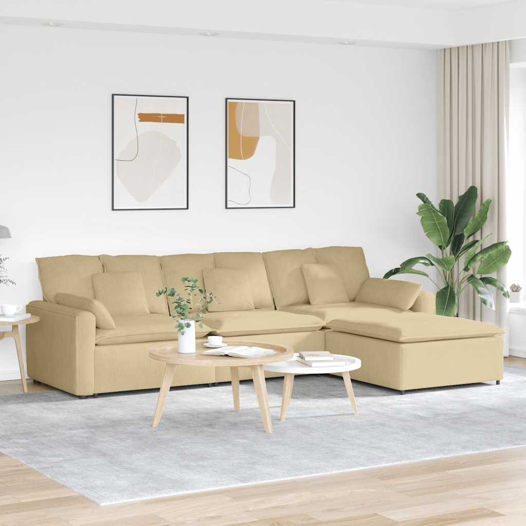 Modulaire bank met voetenbank en kussens grijsgroen