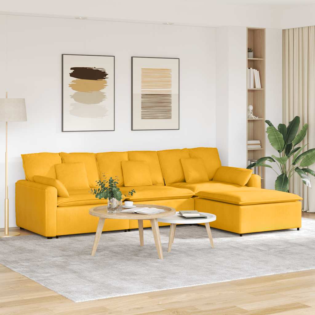 Modulaire bank met voetenbank en kussens lichtgeel – afbeelding 1