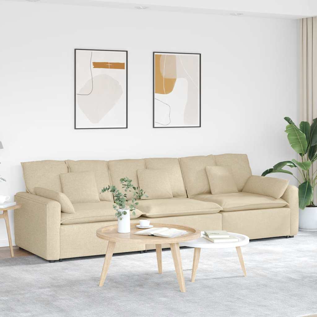 Modulaire bank met kussens crèmekleurig