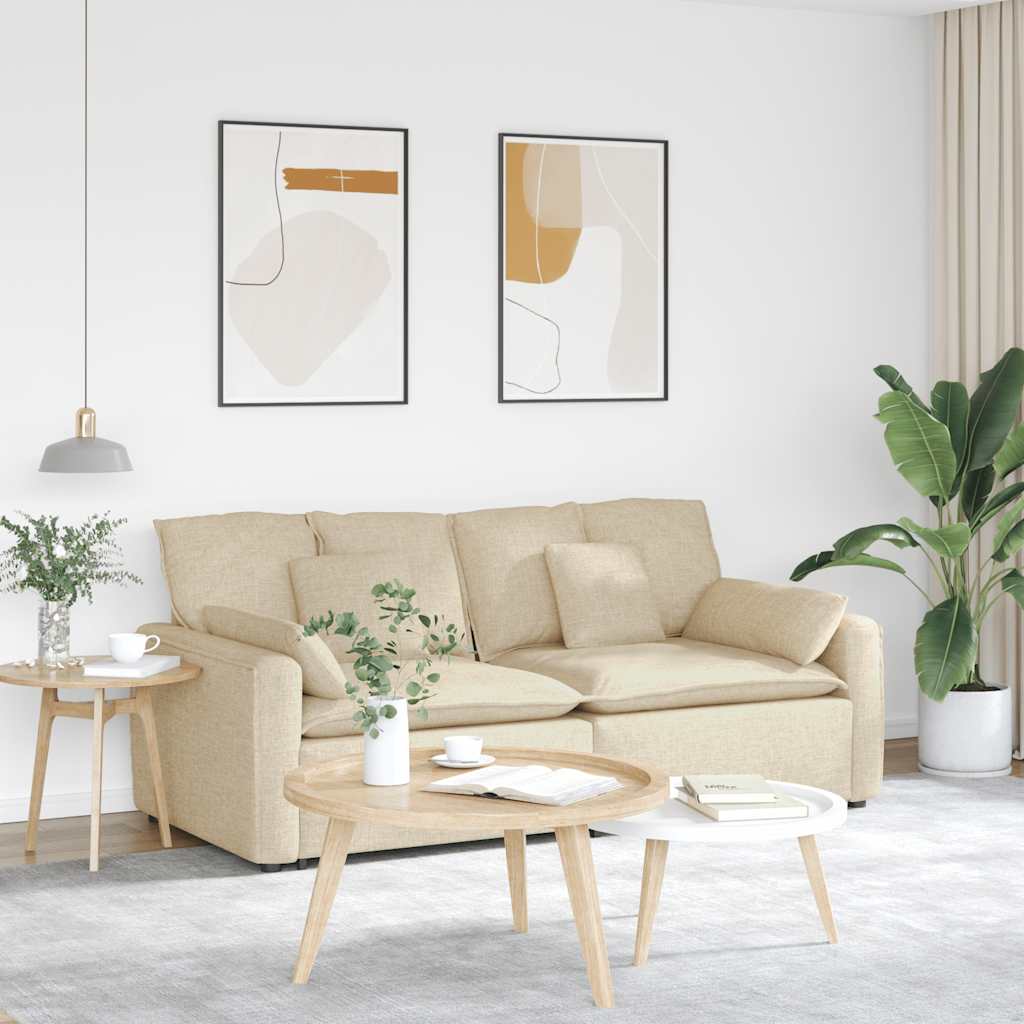 Modulaire bank met kussens crèmekleurig