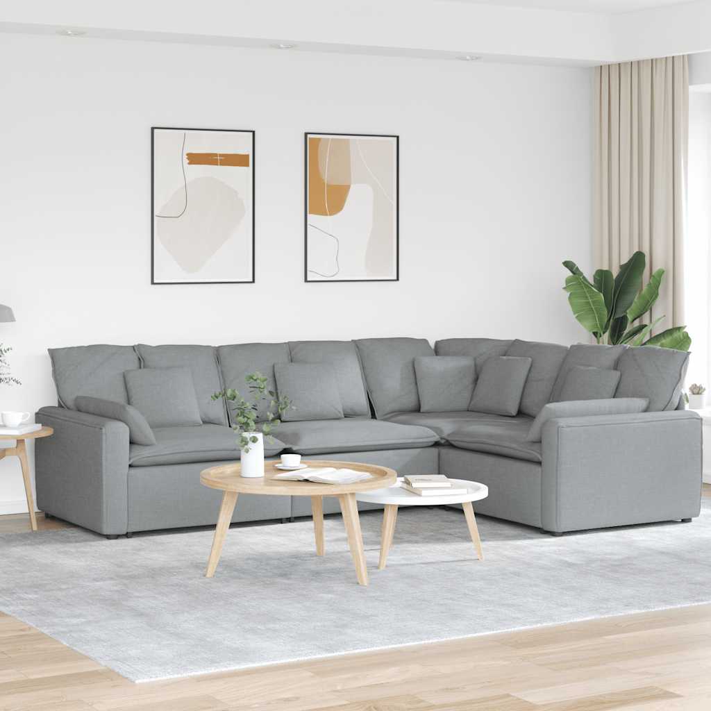 Modulaire bank met kussens stof lichtgrijs