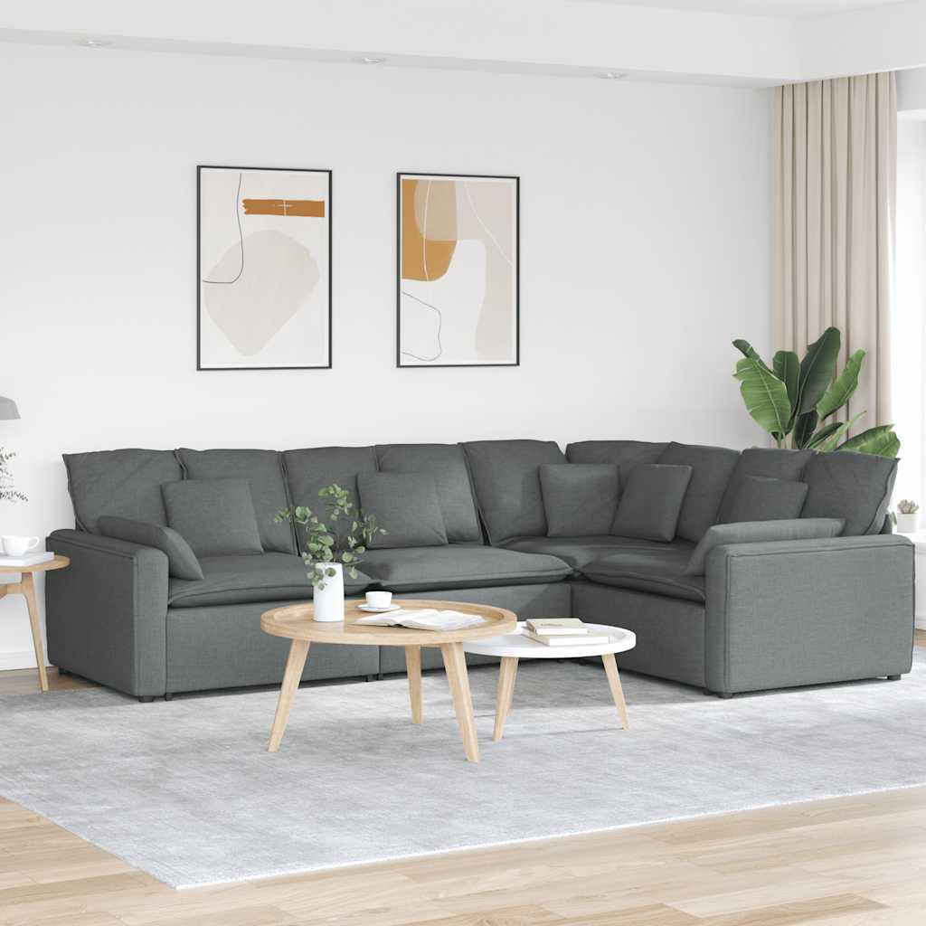 Modulaire bank met kussens stof donkergrijs