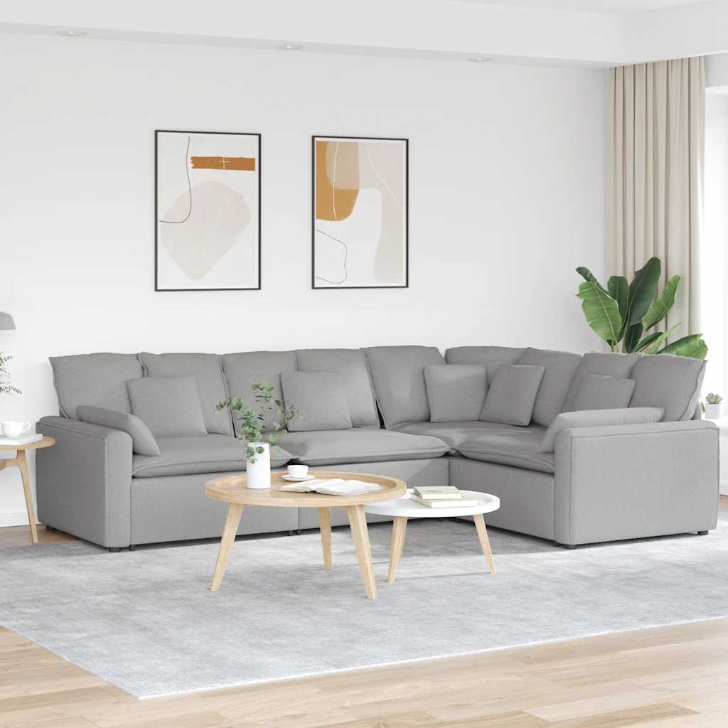 Modulaire bank met kussens stof wolk grijs