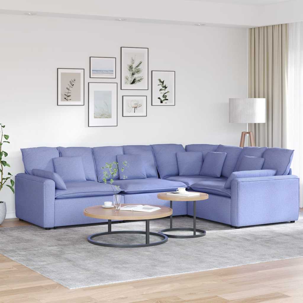 Modulaire bank met kussens stof jeansblauw – afbeelding 1