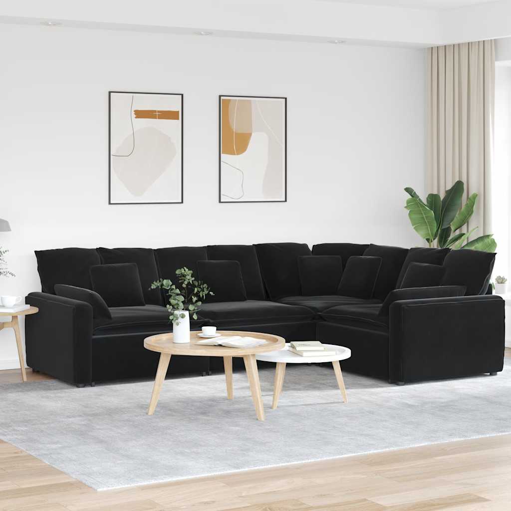 Modulaire bank met kussens fluweel zwart