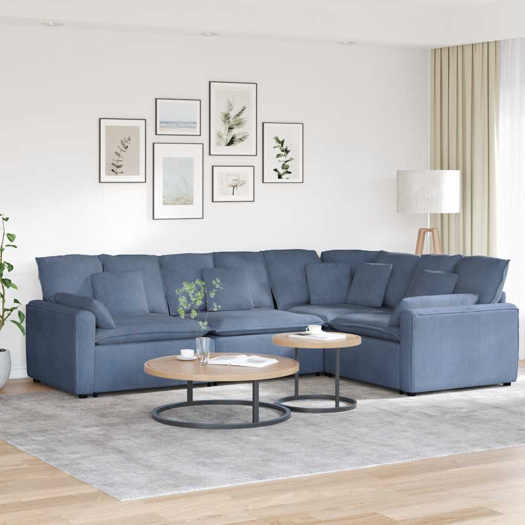Modulaire bank met kussens corduroy stof blauw