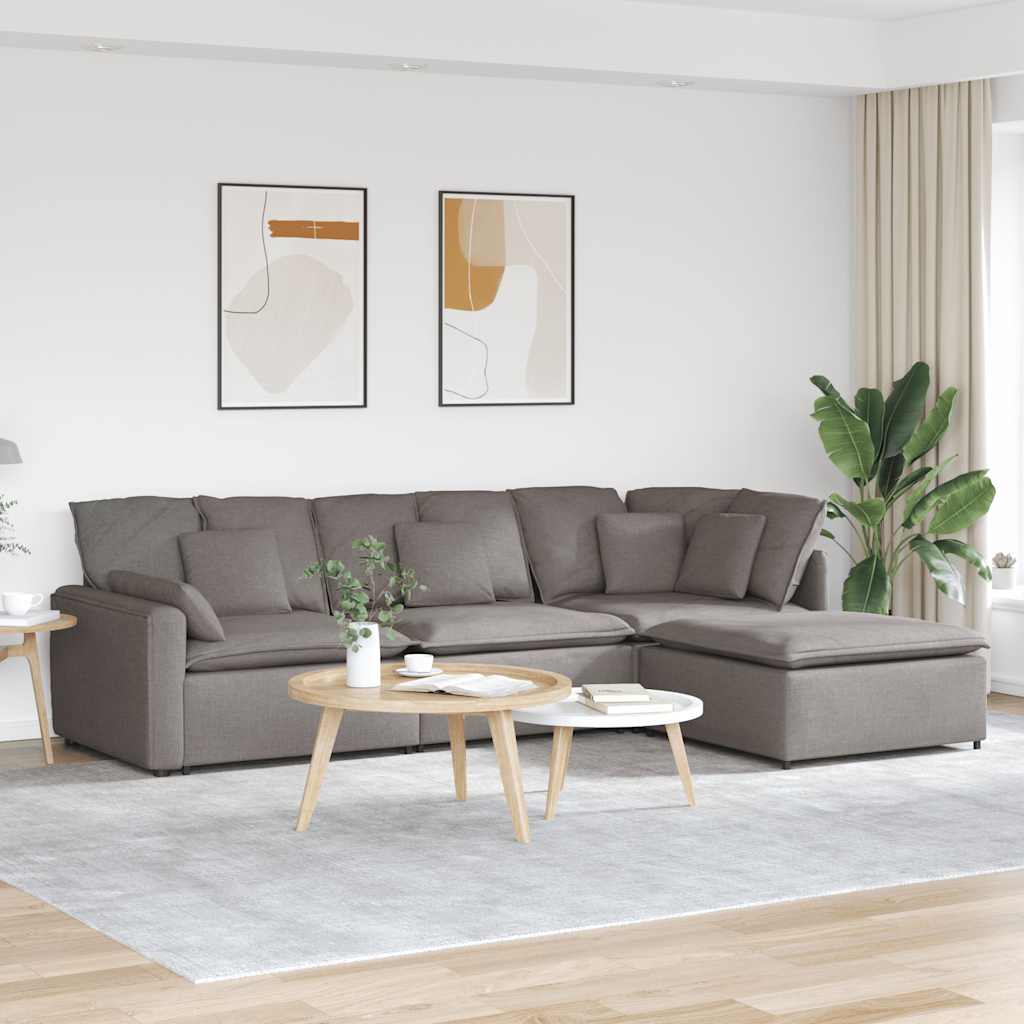 Modulaire bank met voetenbank en kussens stof taupe