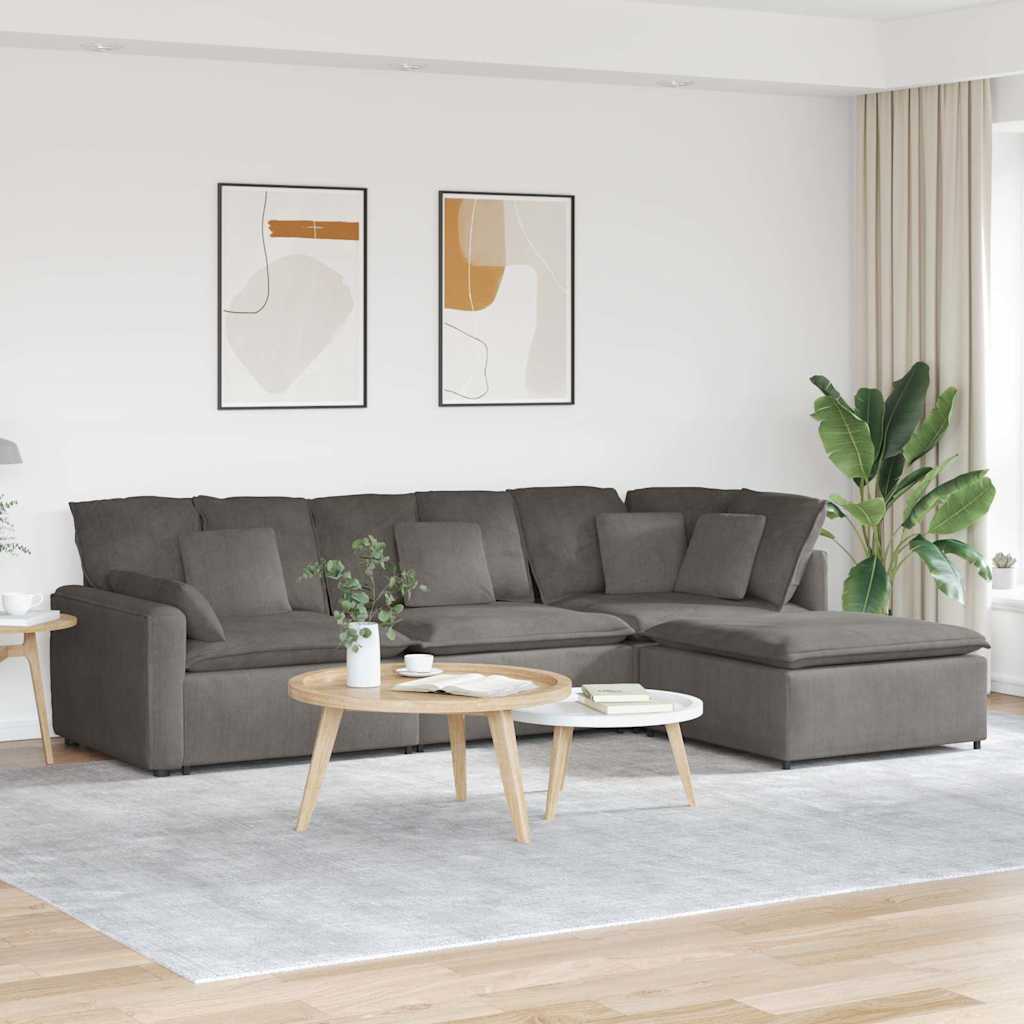 Modulaire bank met voetenbank&kussens corduroy stof lichtgrijs