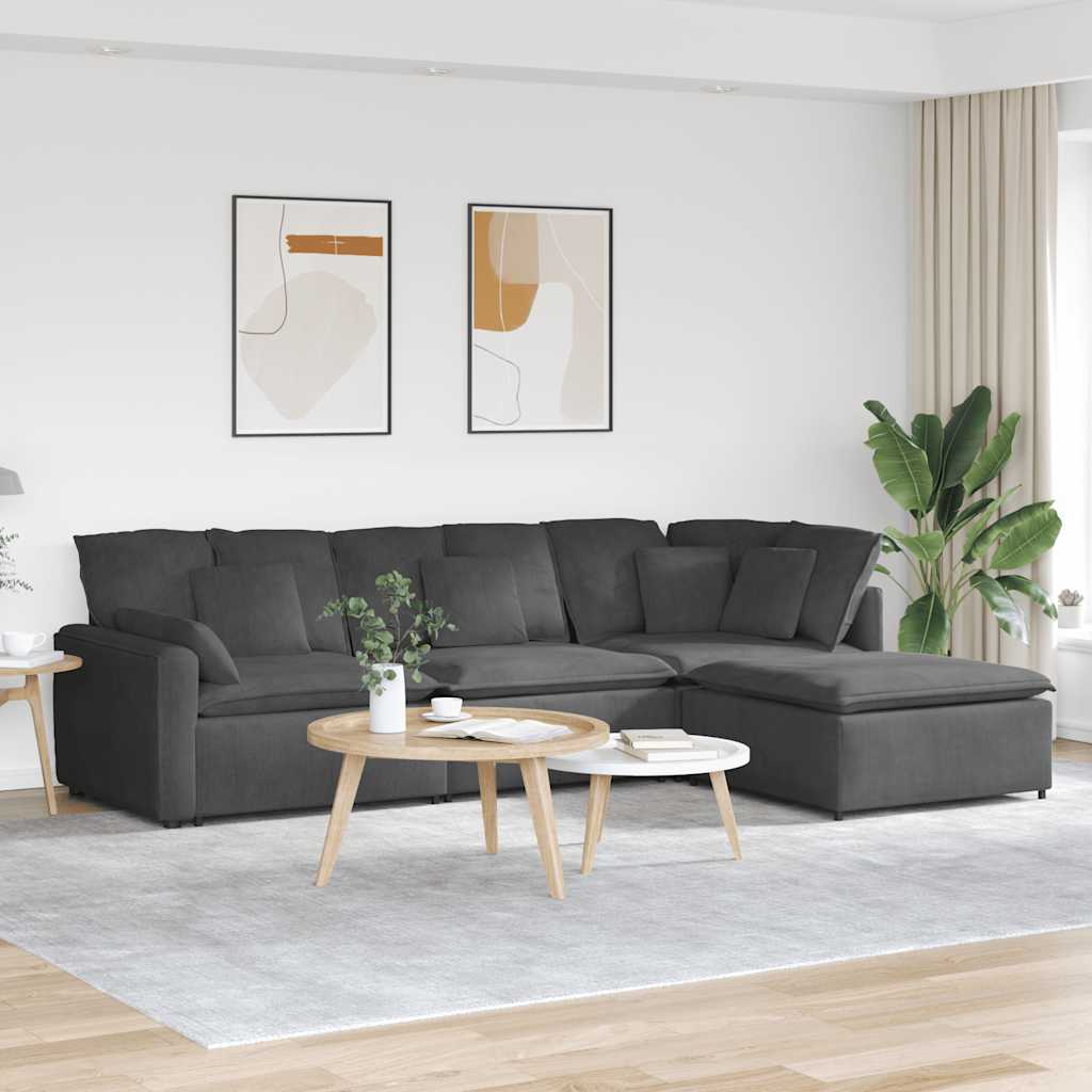 Modulaire bank met voetenbank&kussens corduroy stof donkergrijs – afbeelding 1
