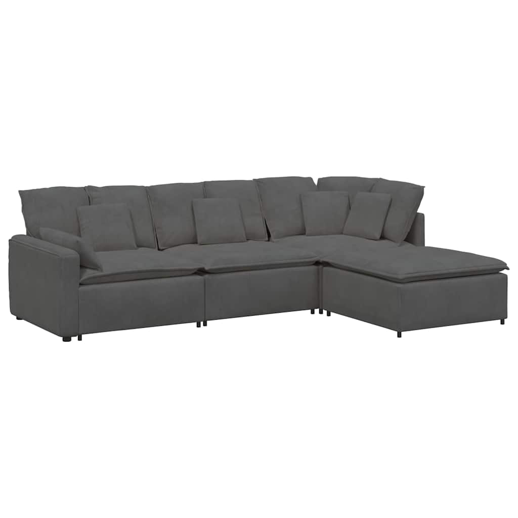Modulaire bank met voetenbank&kussens corduroy stof donkergrijs – afbeelding 2
