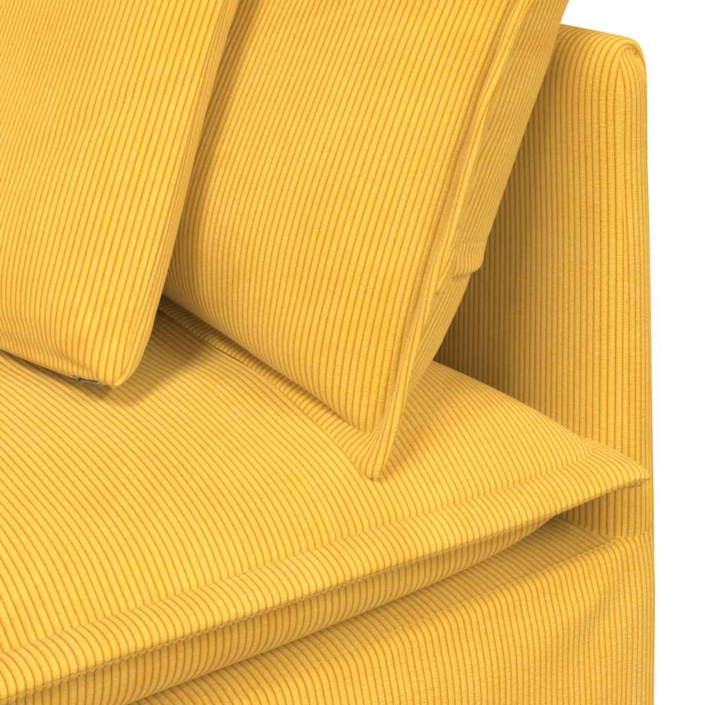Modulaire bank met voetenbank & kussens corduroy stof lichtgeel – afbeelding 11