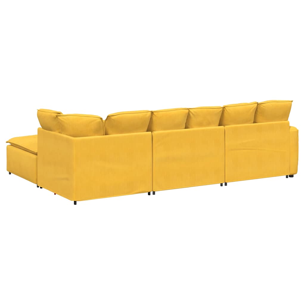 Modulaire bank met voetenbank & kussens corduroy stof lichtgeel – afbeelding 9