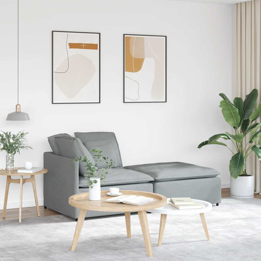 Modulaire bank met voetenbank en kussens stof lichtgrijs – afbeelding 1
