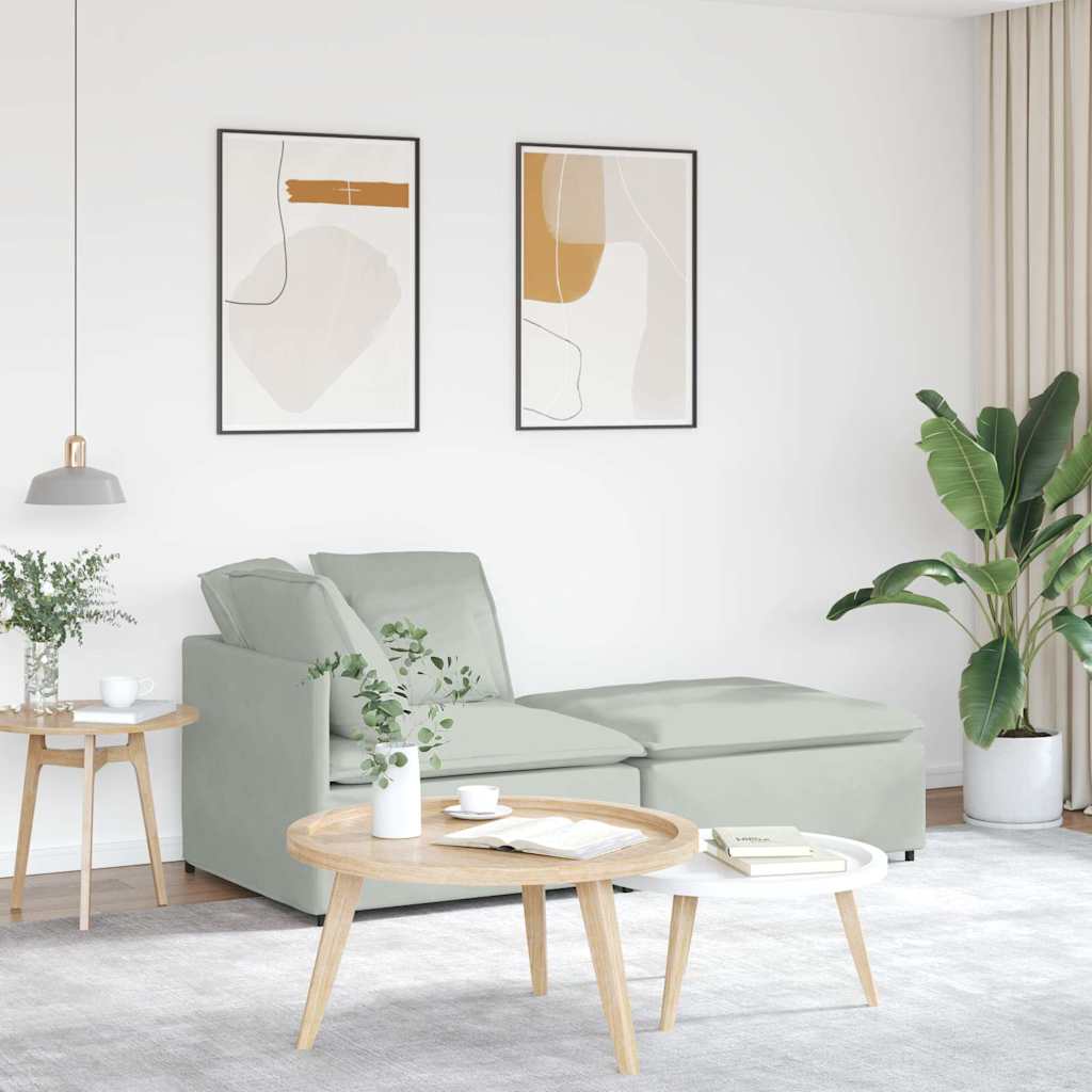 Modulaire bank met voetenbank en kussens fluweel lichtgrijs – afbeelding 1