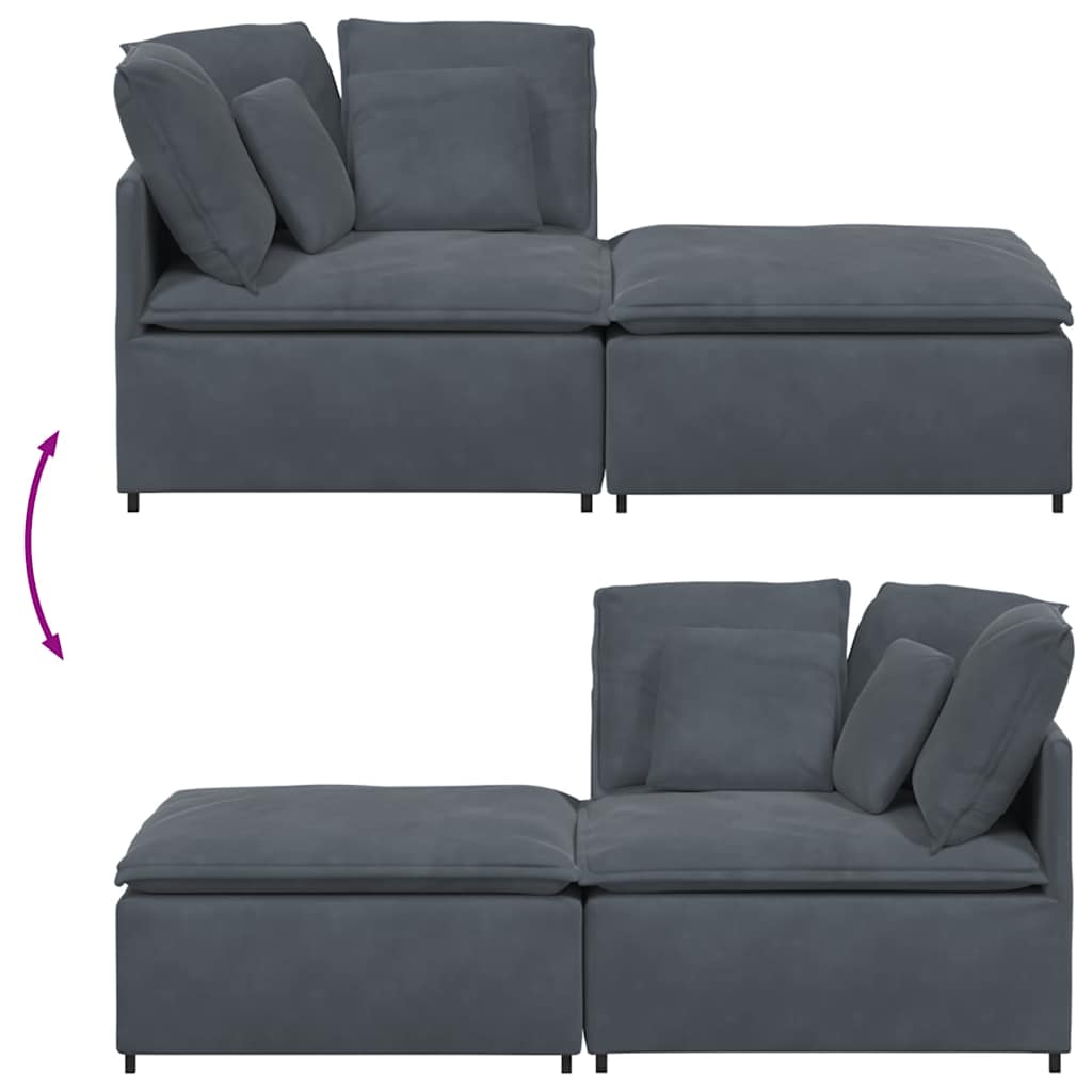 Modulaire bank met voetenbank en kussens fluweel donkergrijs – afbeelding 8