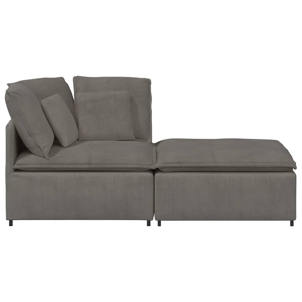 Modulaire bank met voetenbank&kussens corduroy stof lichtgrijs – afbeelding 5