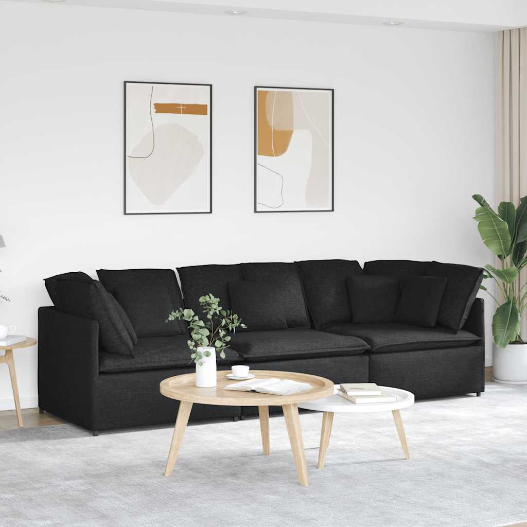 Modulaire bank met kussens stof zwart – afbeelding 1