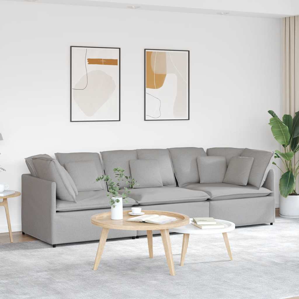 Modulaire bank met kussens stof wolk grijs