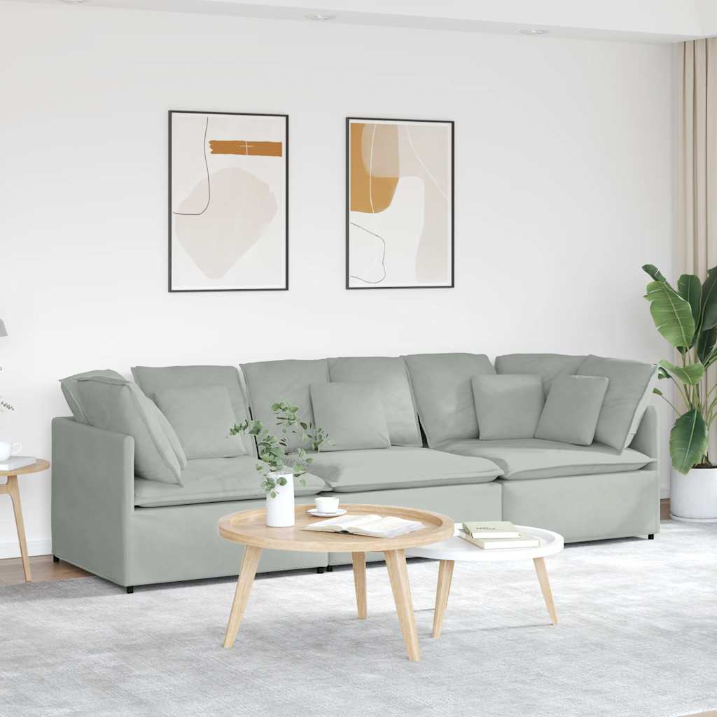 Modulaire bank met kussens fluweel lichtgrijs – afbeelding 1