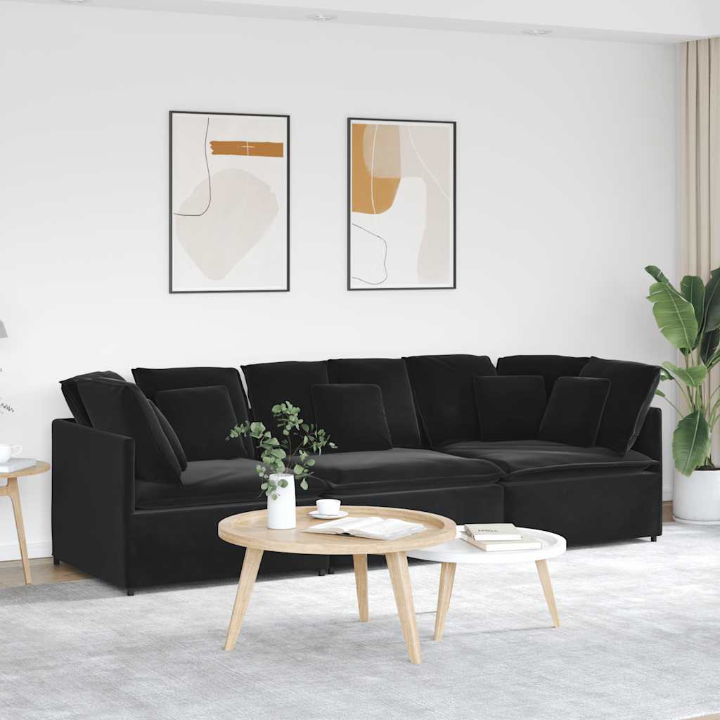 Modulaire bank met kussens fluweel zwart