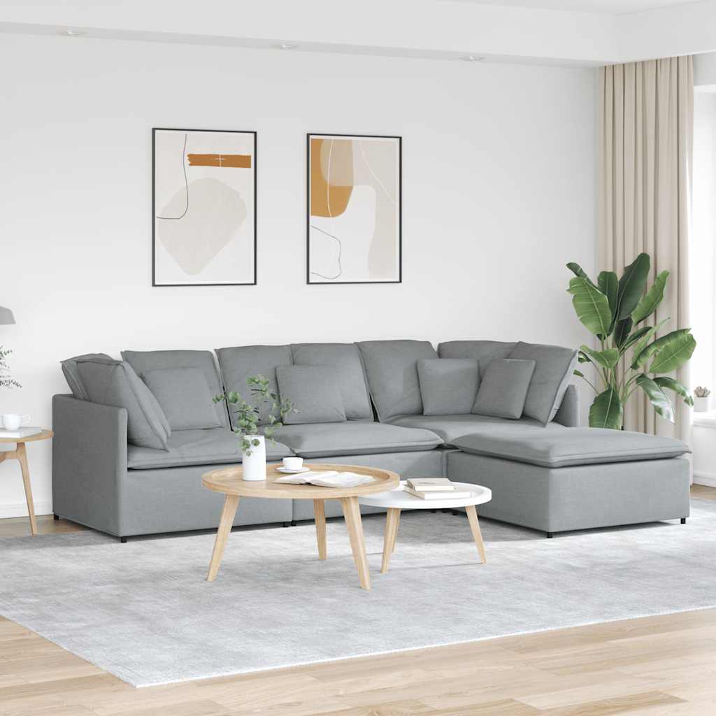 Modulaire bank met voetenbank en kussens stof lichtgrijs