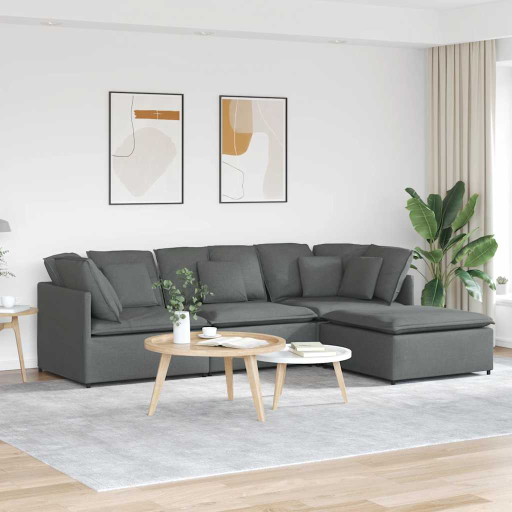 Modulaire bank met voetenbank en kussens stof donkergrijs – afbeelding 1