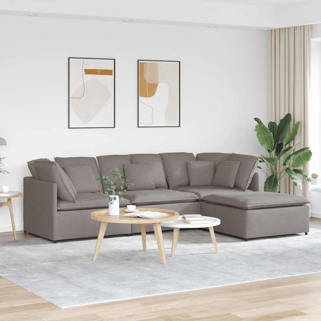 Modulaire bank met voetenbank en kussens stof taupe