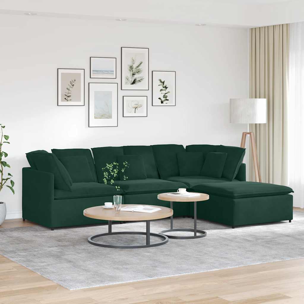 Modulaire bank met voetenbank en kussens fluweel donkergroen – afbeelding 1