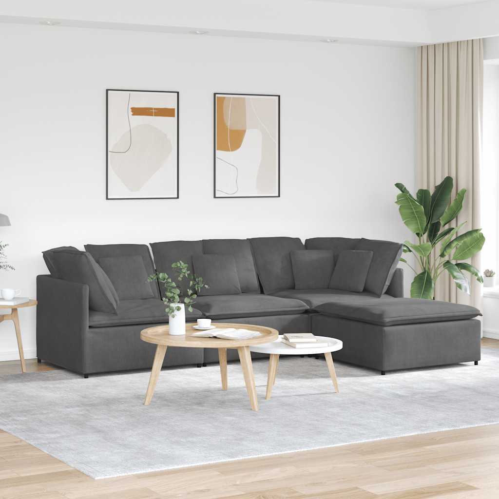 Modulaire bank met voetenbank&kussens corduroy stof donkergrijs – afbeelding 1