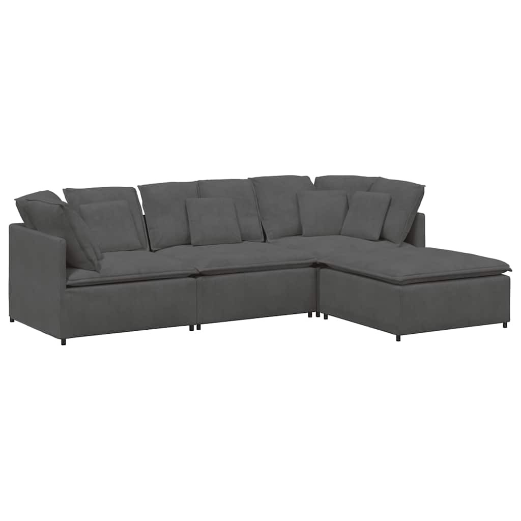 Modulaire bank met voetenbank&kussens corduroy stof donkergrijs – afbeelding 2