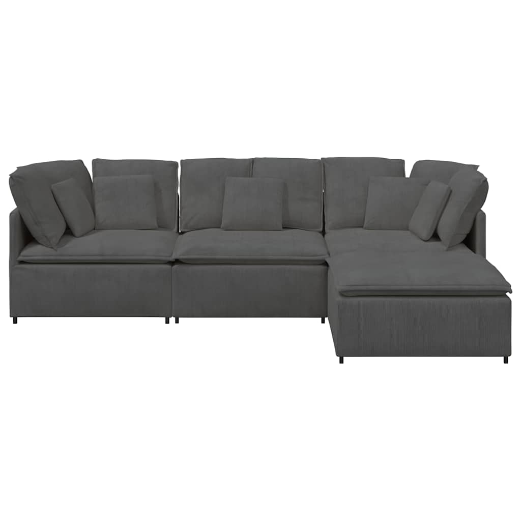 Modulaire bank met voetenbank&kussens corduroy stof donkergrijs – afbeelding 6