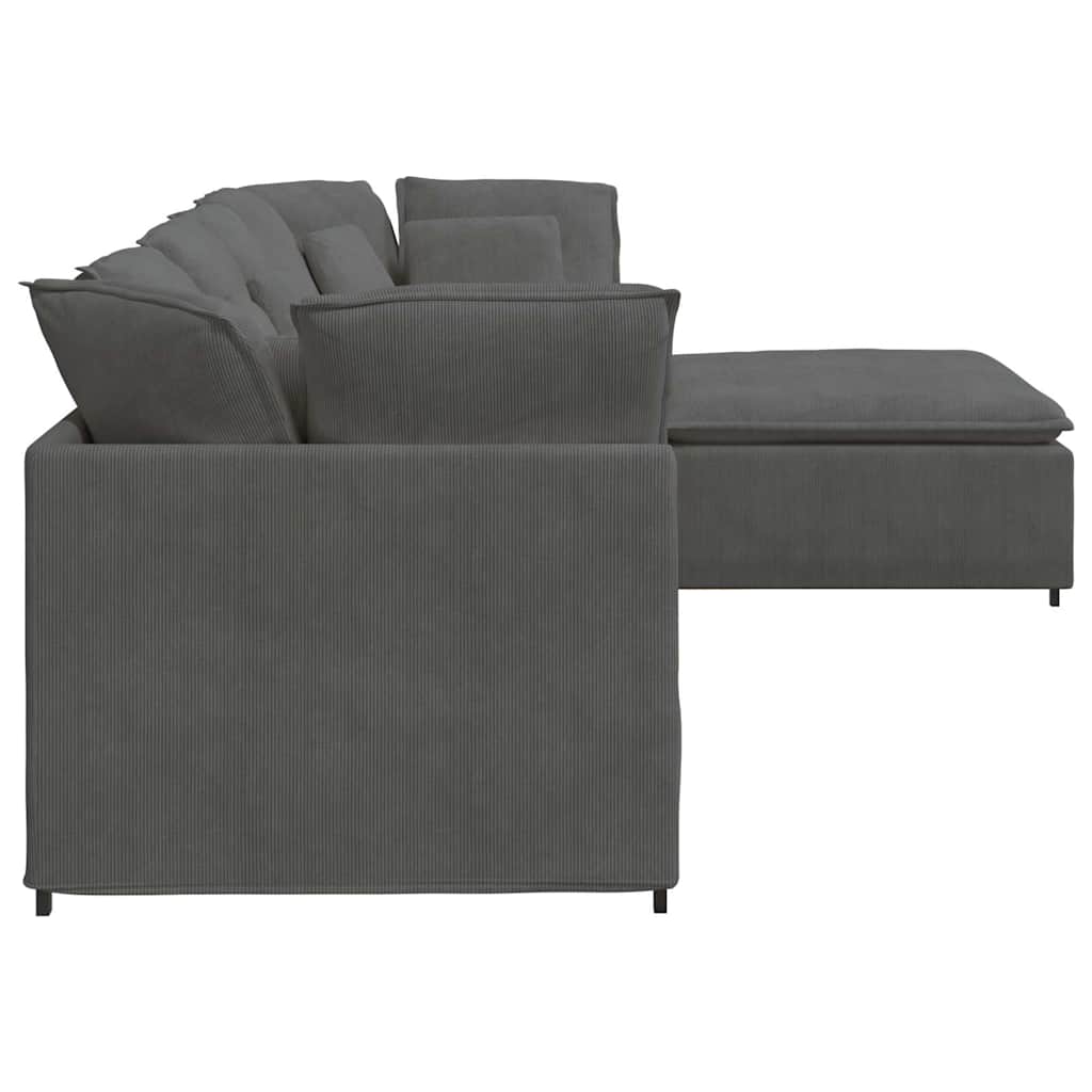 Modulaire bank met voetenbank&kussens corduroy stof donkergrijs – afbeelding 7