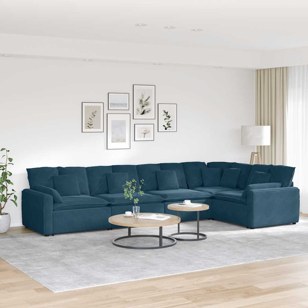 Modulaire bank met kussens fluweel blauw – afbeelding 1