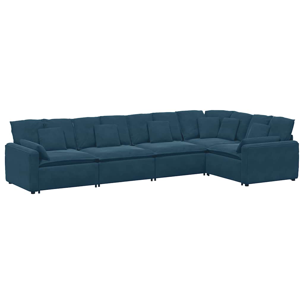 Modulaire bank met kussens fluweel blauw – afbeelding 2