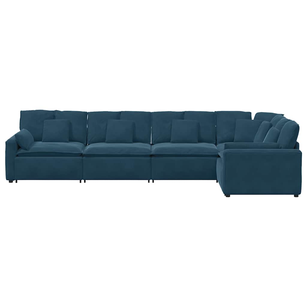 Modulaire bank met kussens fluweel blauw – afbeelding 6