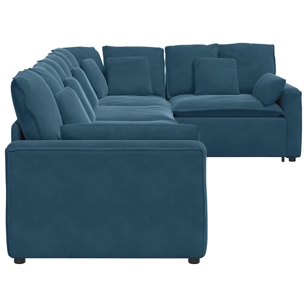 Modulaire bank met kussens fluweel blauw – afbeelding 7