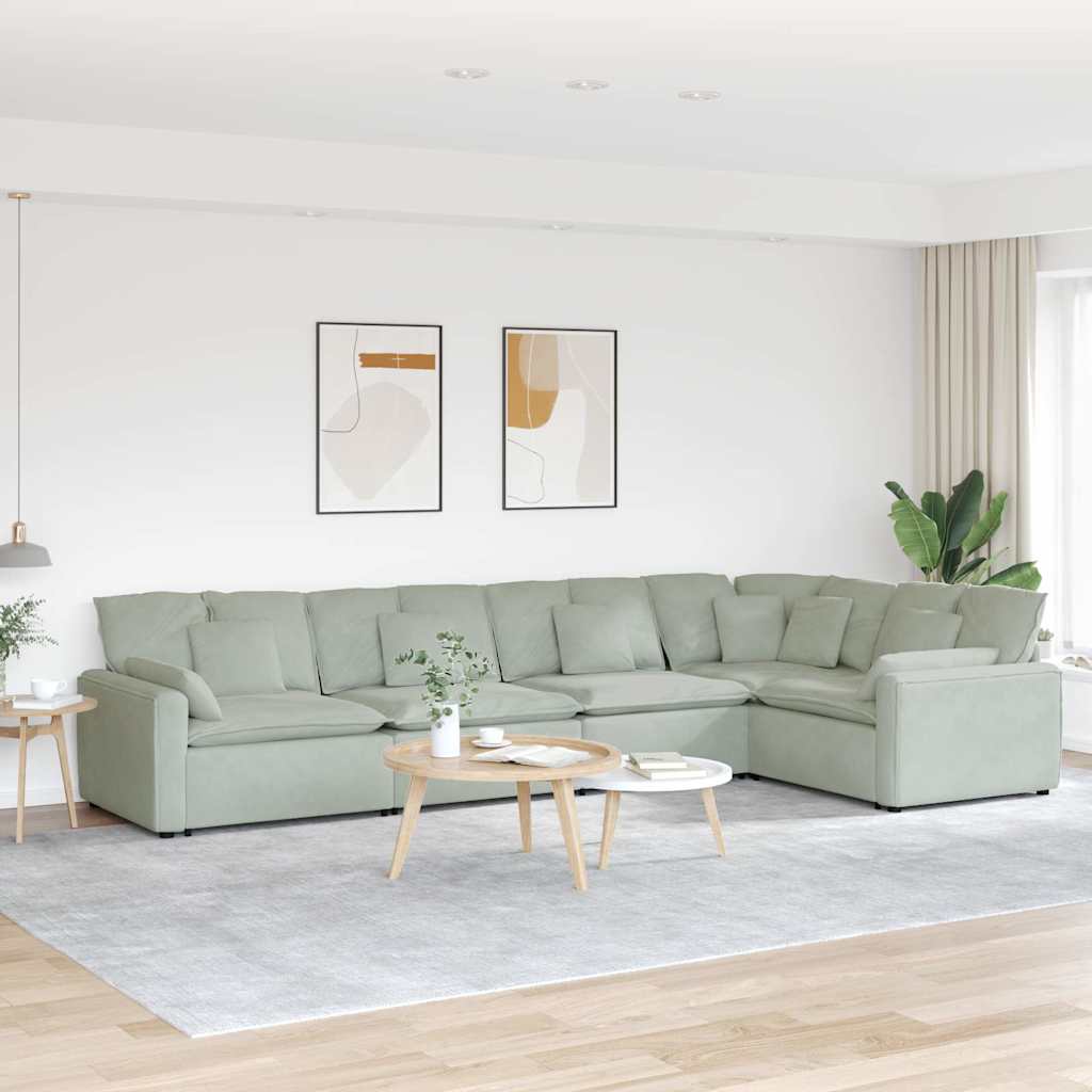 Modulaire bank met kussens fluweel lichtgrijs – afbeelding 1