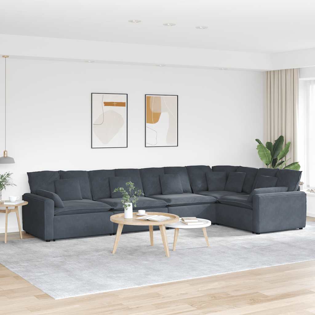Modulaire bank met kussens fluweel donkergrijs – afbeelding 1