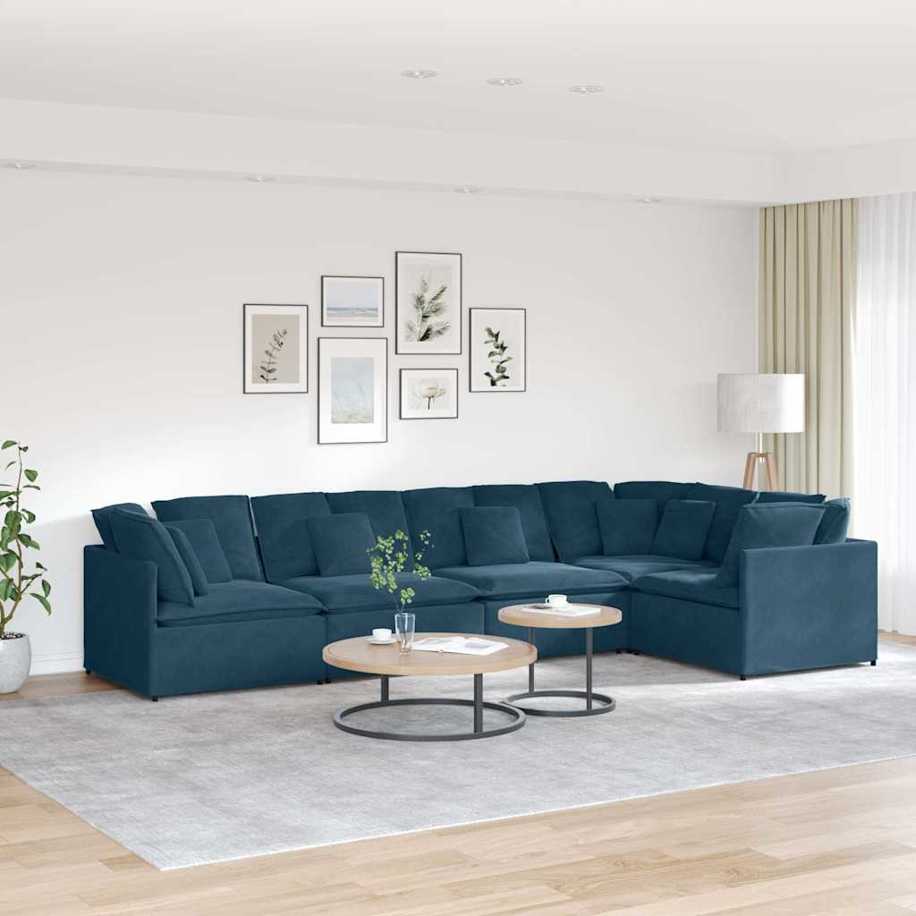 Modulaire bank met kussens fluweel blauw – afbeelding 1