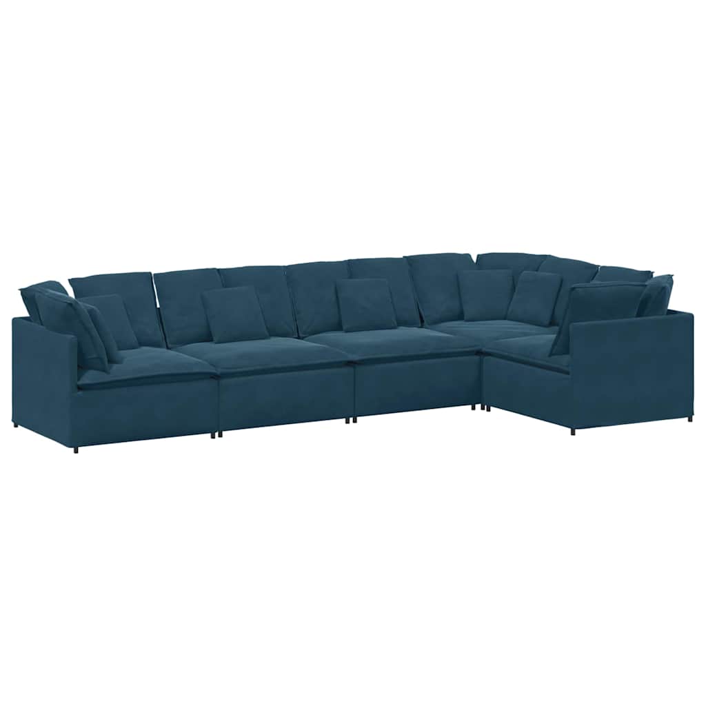 Modulaire bank met kussens fluweel blauw – afbeelding 2