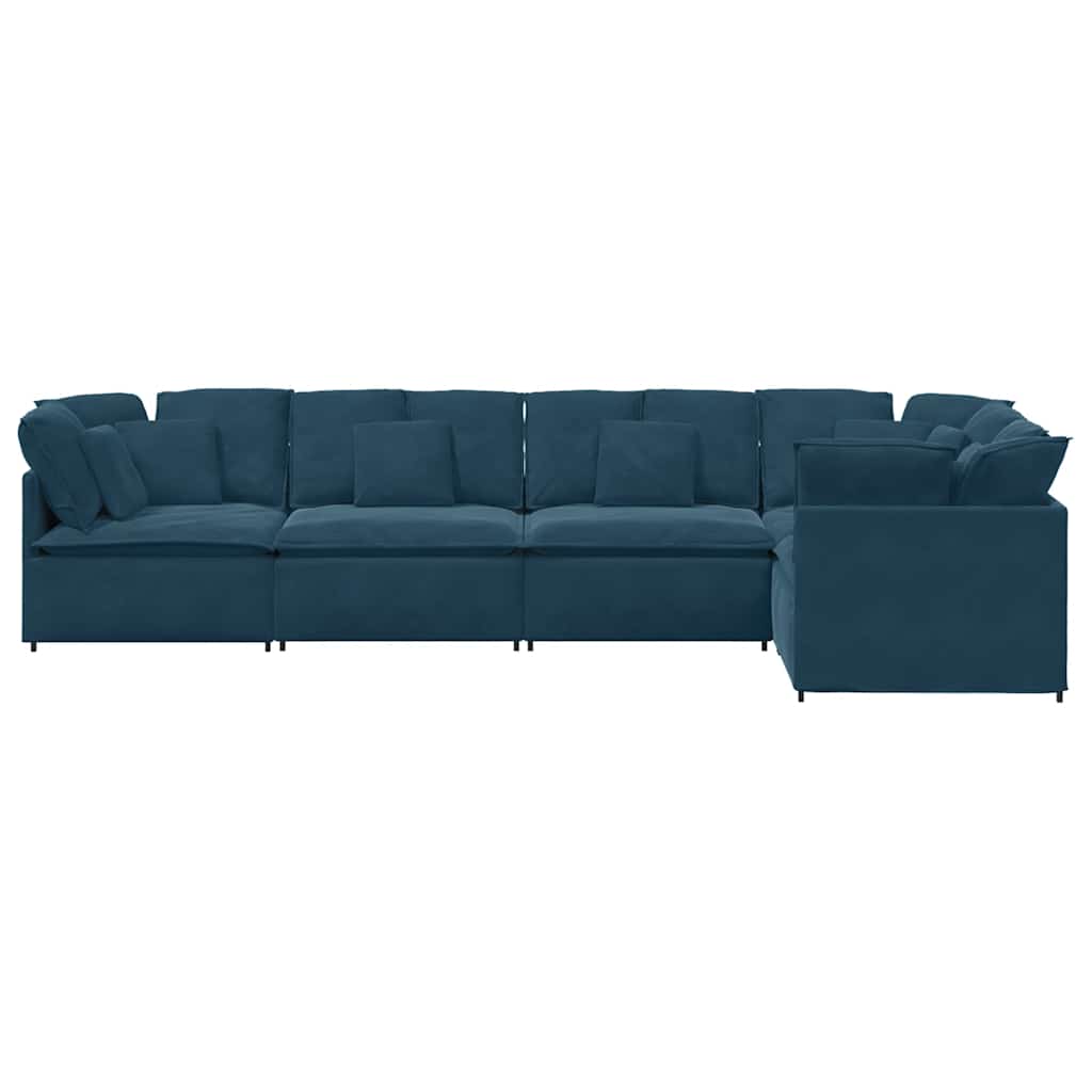 Modulaire bank met kussens fluweel blauw – afbeelding 5