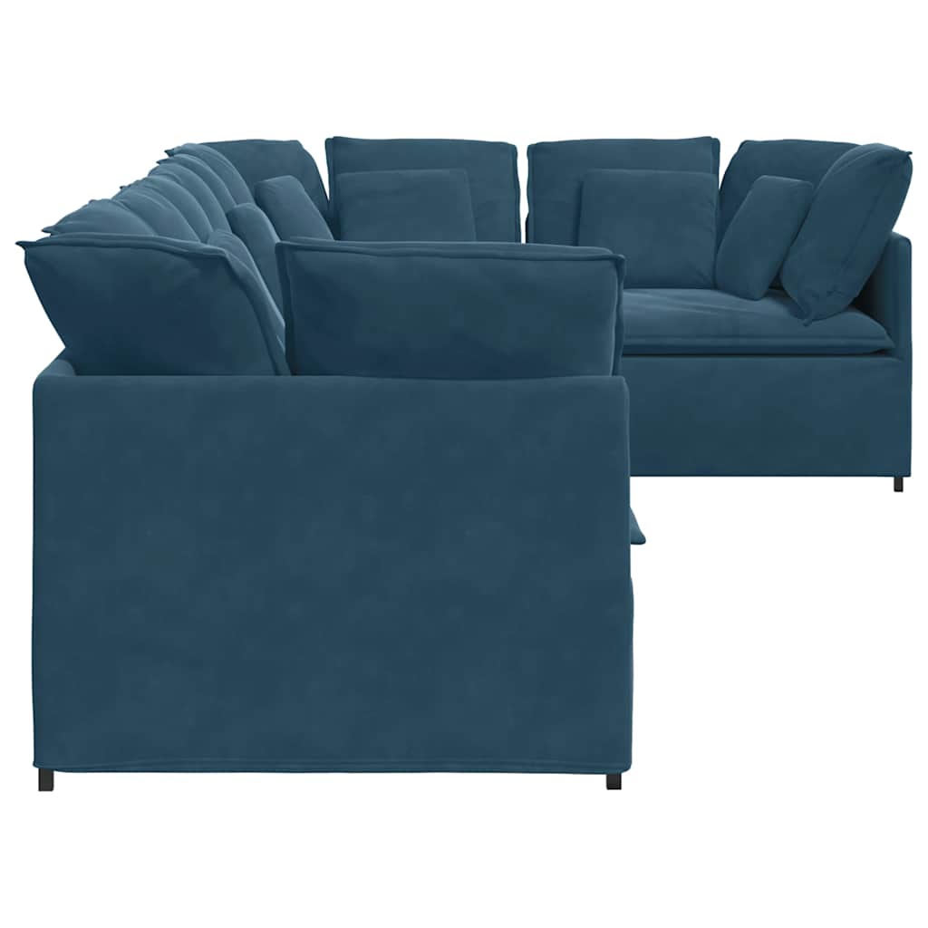 Modulaire bank met kussens fluweel blauw – afbeelding 6