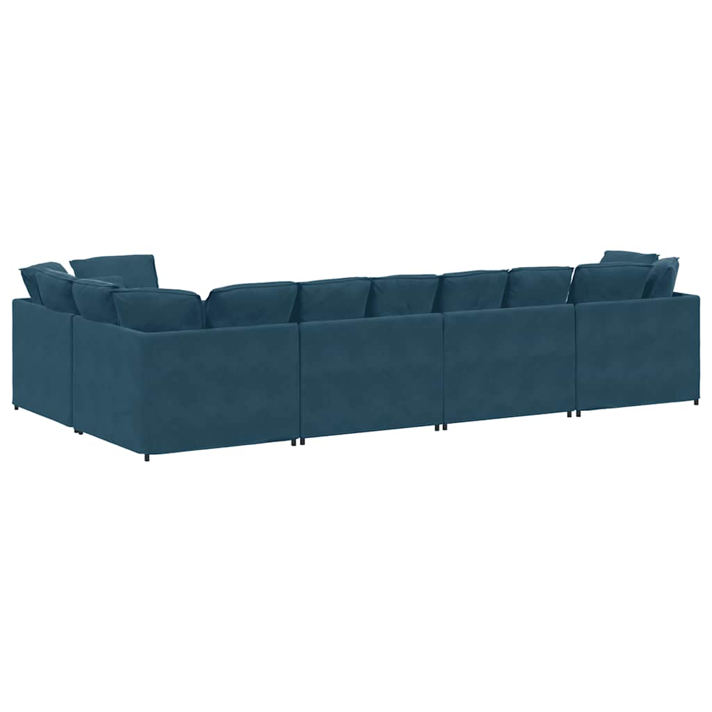 Modulaire bank met kussens fluweel blauw – afbeelding 7