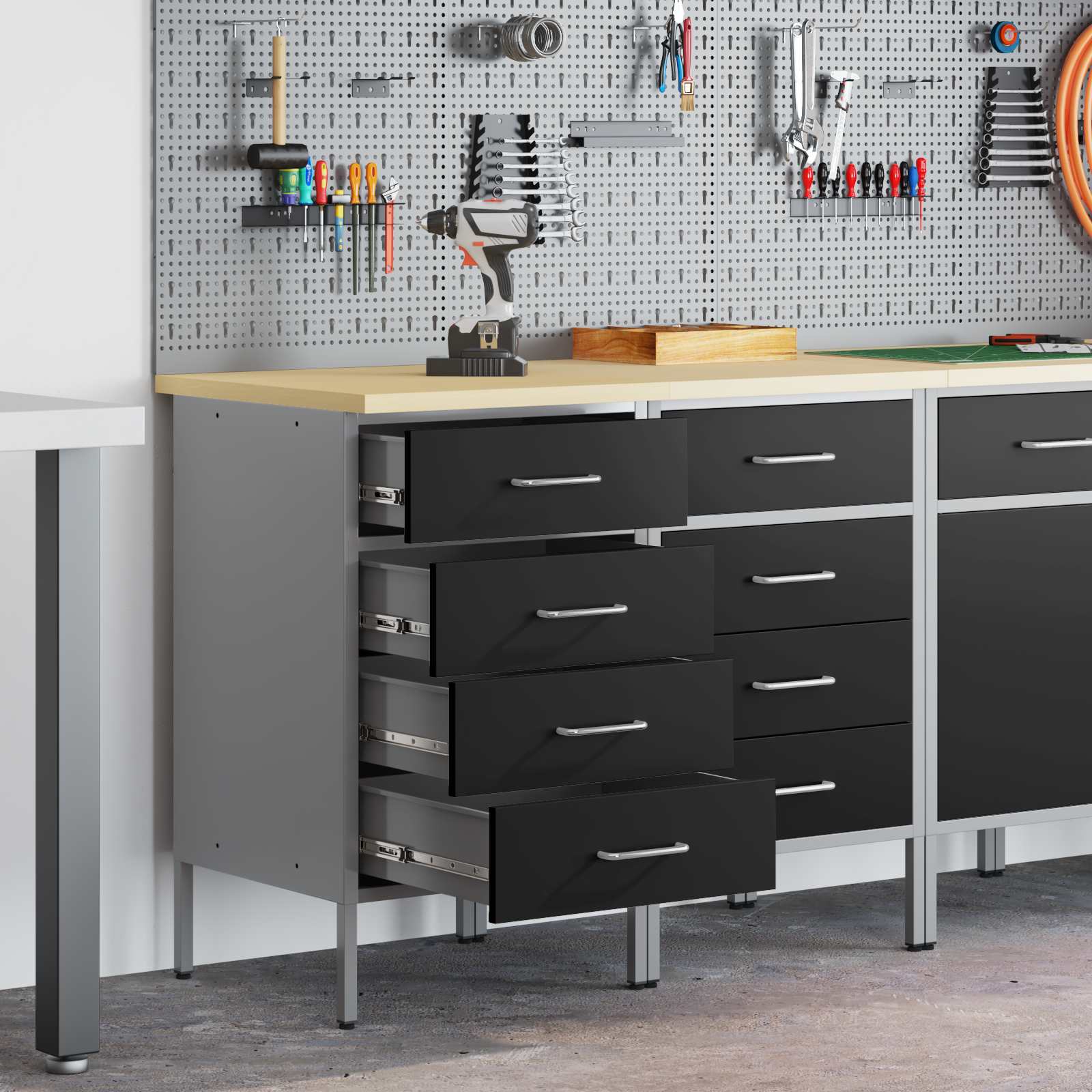 Werk kast met lade 2 pcs Zwart en Grijs 100 x 55 x 85 cm