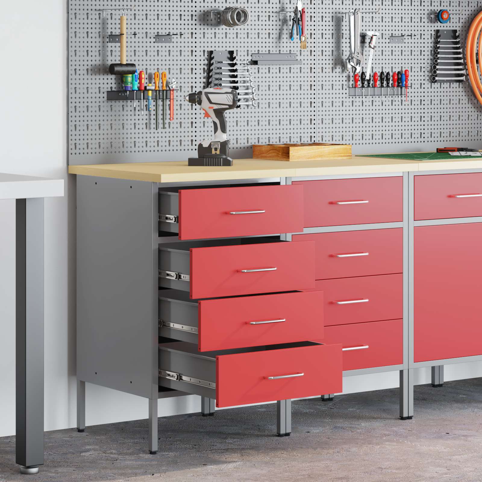 Werk kast met lade 2 pcs Rood en Grijs 100 x 55 x 85 cm