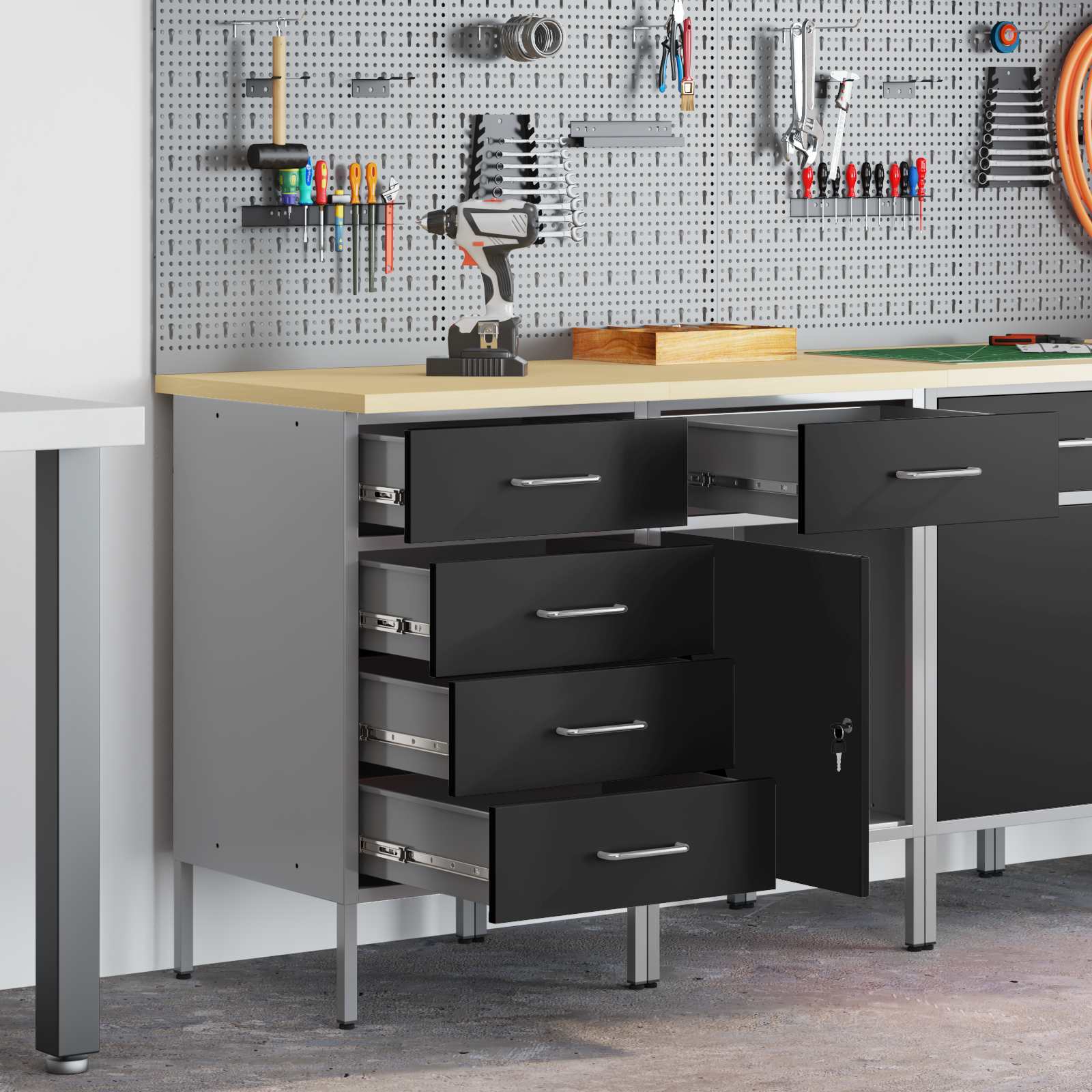 Werk kast met lade 2 pcs Zwart en Grijs 100 x 55 x 85 cm